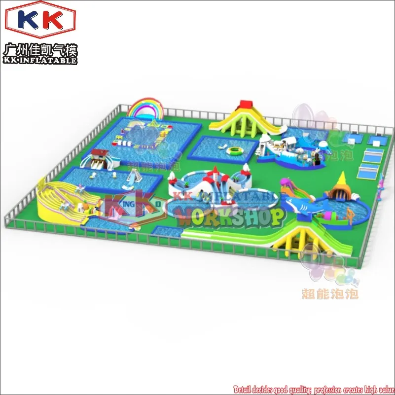 Доступный наземный бассейн с надувными водными горками проект парка