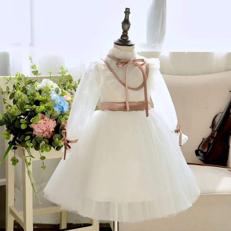 Платье принцессы для маленьких девочек белое кружевное платье крещения на 1-й