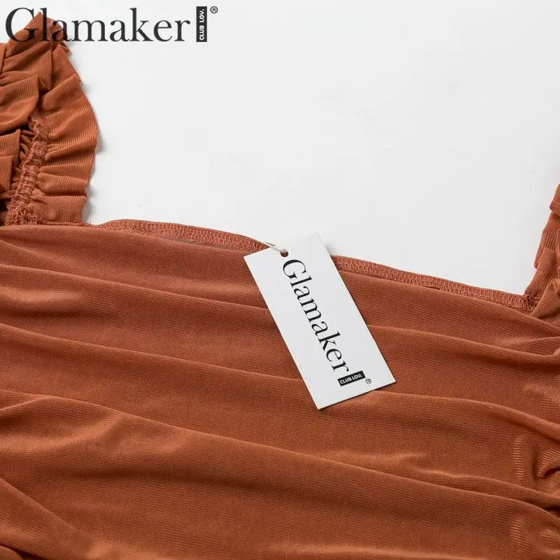 Glamaker, пышная блуза с длинным рукавом, Женская Сексуальная плиссированная блузка для ночного клуба, Женский шикарный сетчатый топ, уличная модная винтажная блуза с квадратным вырезом