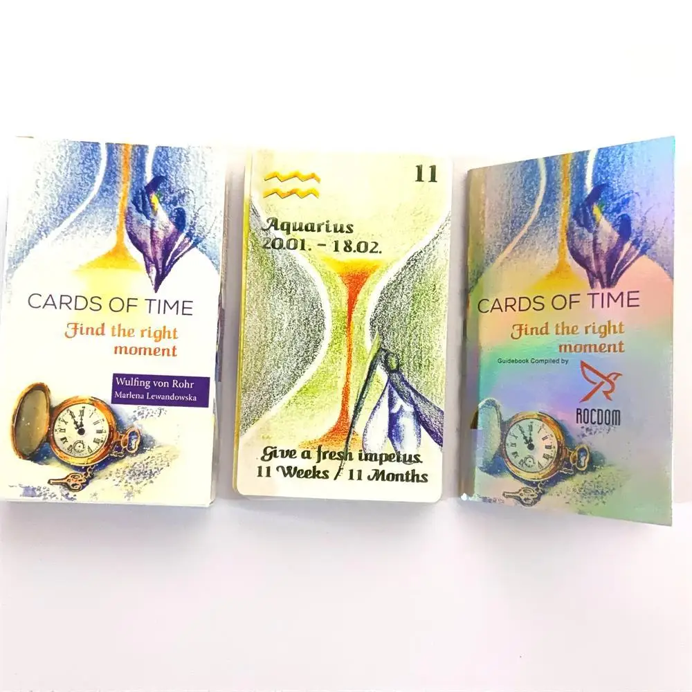 

Cards Of Time Frind The Right Moment Oracle CARDS Paper booklet instructions Spanish English Tarot Cards