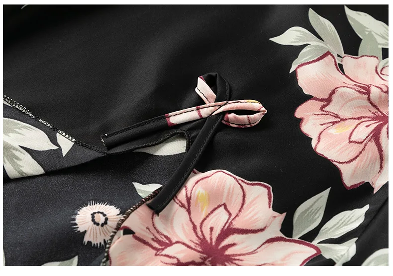

Print Flower Women Sleepwear Summer Satin Robe Nightdress Set Bridal Kimono Bathrobe Gown Sexy Lace Wedding Nightwear Suit