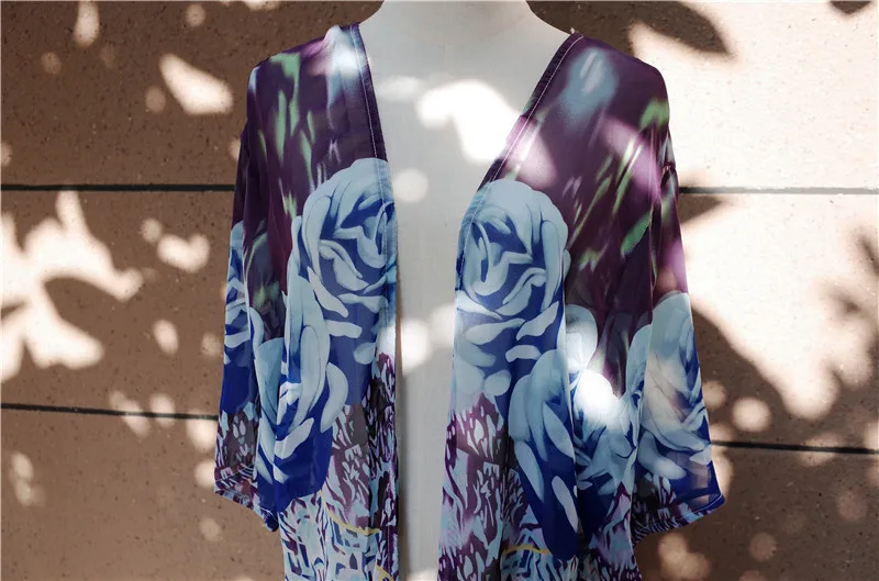 Шифоновая Пляжная накидка туники для пляжа на бикини с принтом пляжная одежда