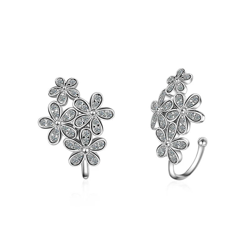 

100% Стерлинговое Серебро 925 пробы, милый цветок, Блестящий CZ Циркон, женские клипсы, серьги, ювелирное изделие, подарок, никогда не линяет, для ...