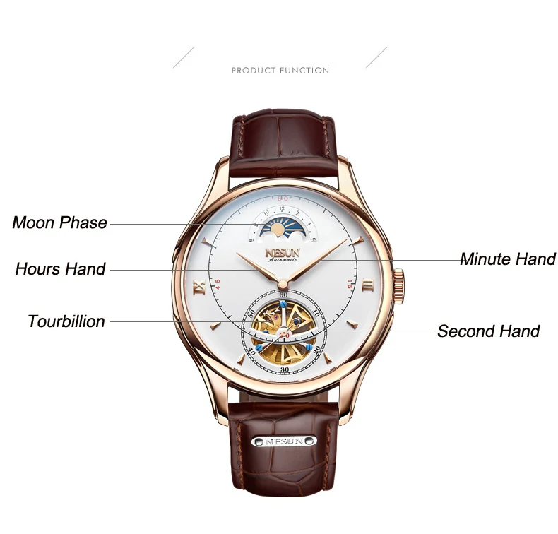 Автоматические механические часы, швейцарские NESUN Tourbillon, мужские часы, люксовый бренд, часы со скелетом, сапфир, Montre Homme N9038
