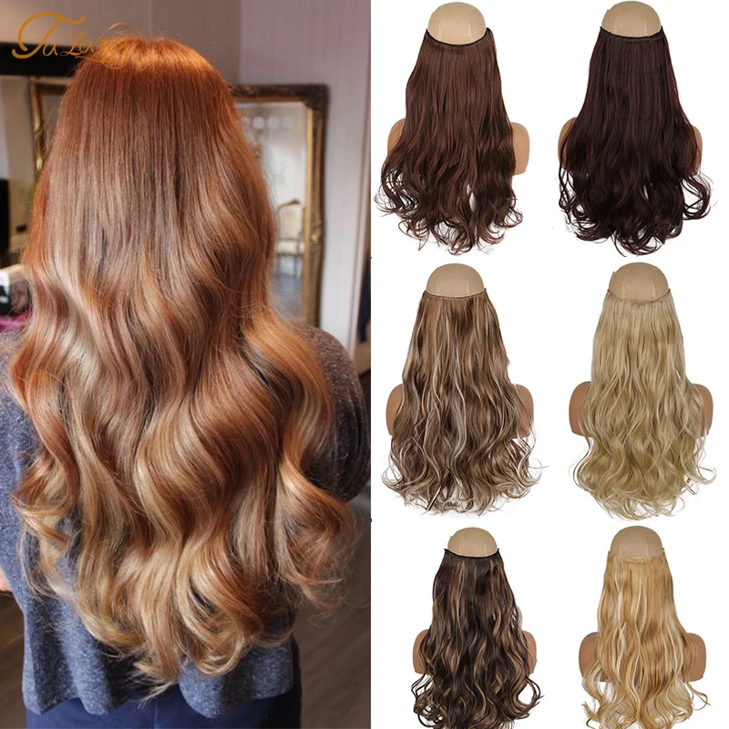 

24" 5 Clips In Hair Extension One Piece Long Curly Hair Extension For Women Synthetic Hairpieces Heat Resistant Black dark brown