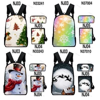 three in one funny graphic 3d print santa funny christmas backpack sets men school travel laptop students boys gilrs bag