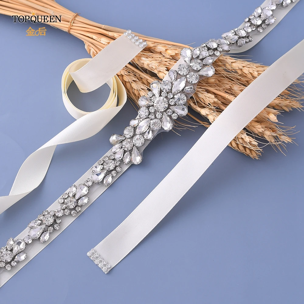 

TOPQUEEN S392 Rhinestone Bridal Belts Dress Sash Belt Women Dresses Pearl Belt Rhinestone Bridal Silver Diamond Silver Belt