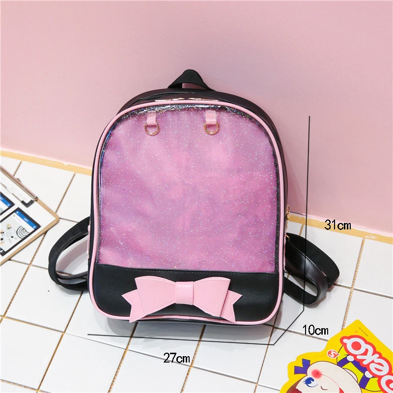 For Size Clear Transparent Women Backpack Cute Bow Bags Mini School Pink Blue School Bags For Teenage Girls Fashion Backpack