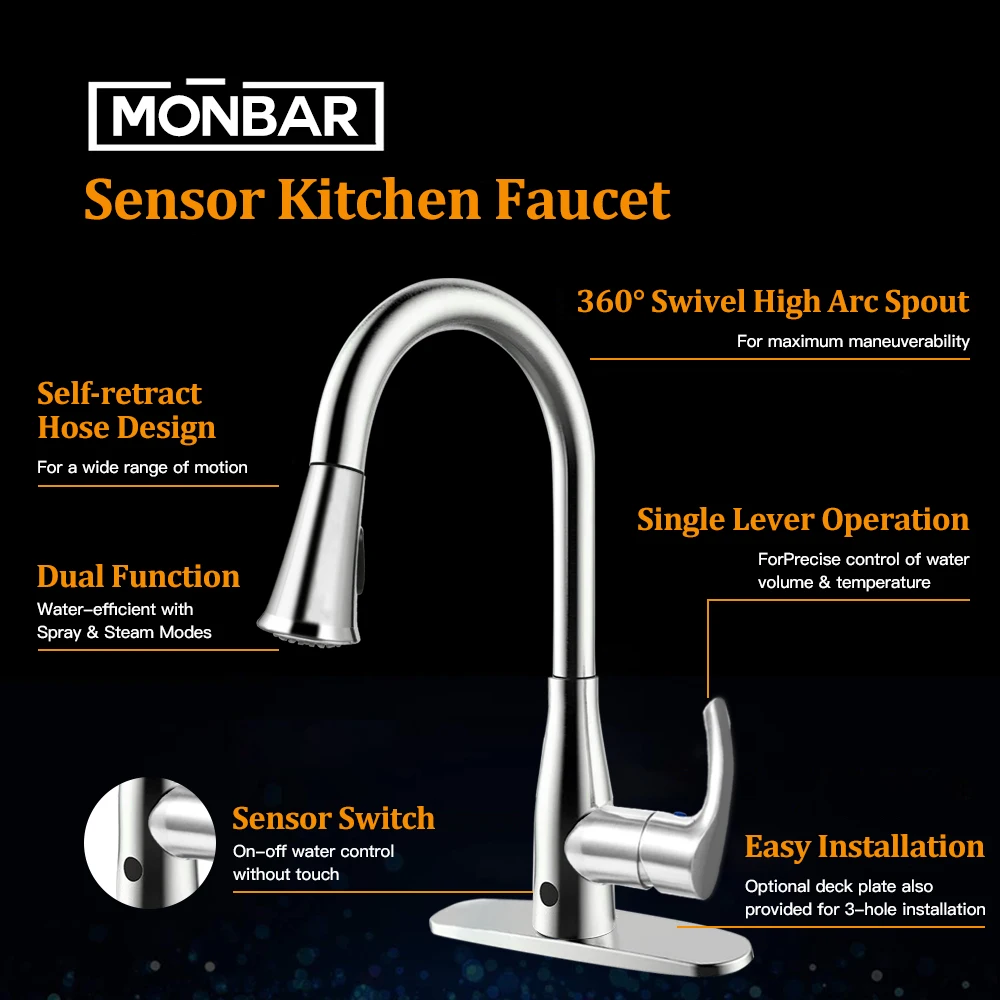 Классический кухонный кран из нержавеющей стали хромированный Поворотный