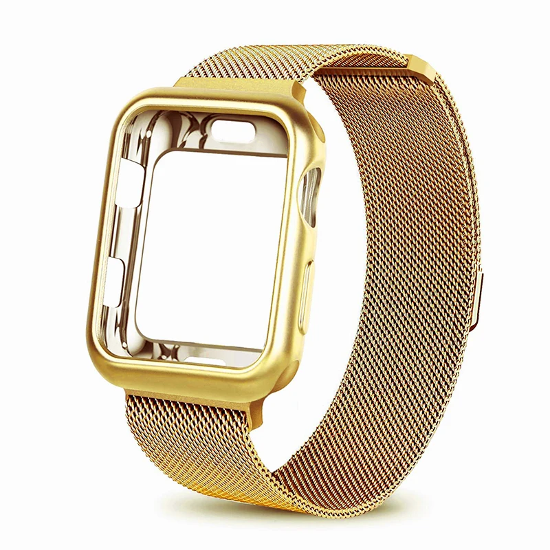 Gold-TPU case Миланская петля ремешок с чехол для Apple Watch 42 мм 38 мм браслет из нержавеющей стали ремешок для iwatch серии 4 5 40 мм 44 мм - Цвет ремешка: Gold-TPU case