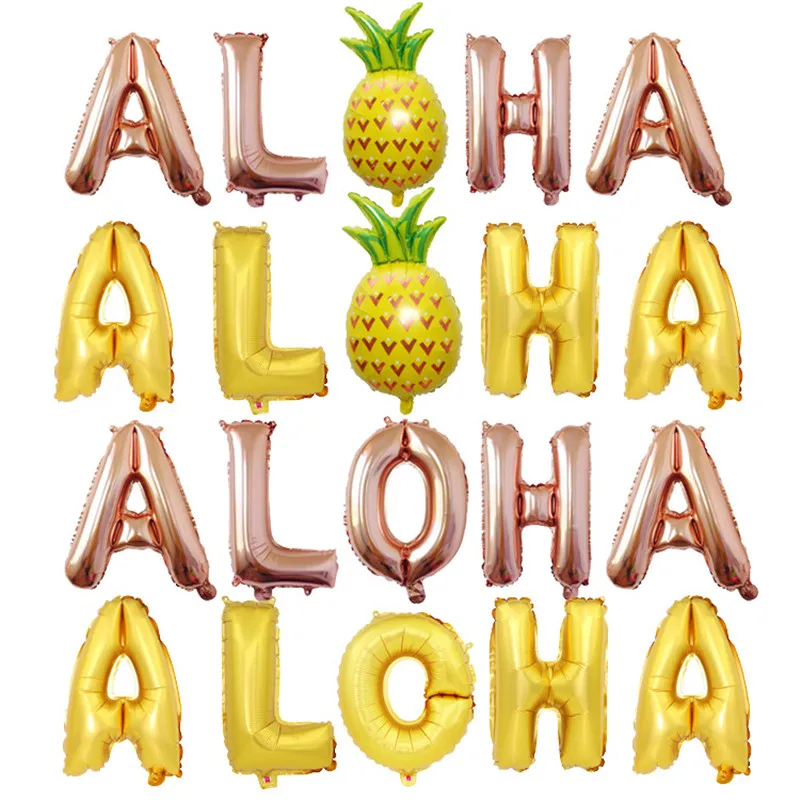 1Set 16inch Summer Hawaii Pineapple ALOHA Letters Foil Balloons Home Party Decorations