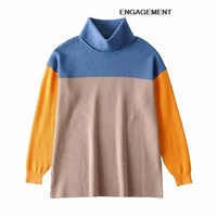 engagement za 2021 female personalized design sweater autumn winter women fashion contrast color stitching sweater