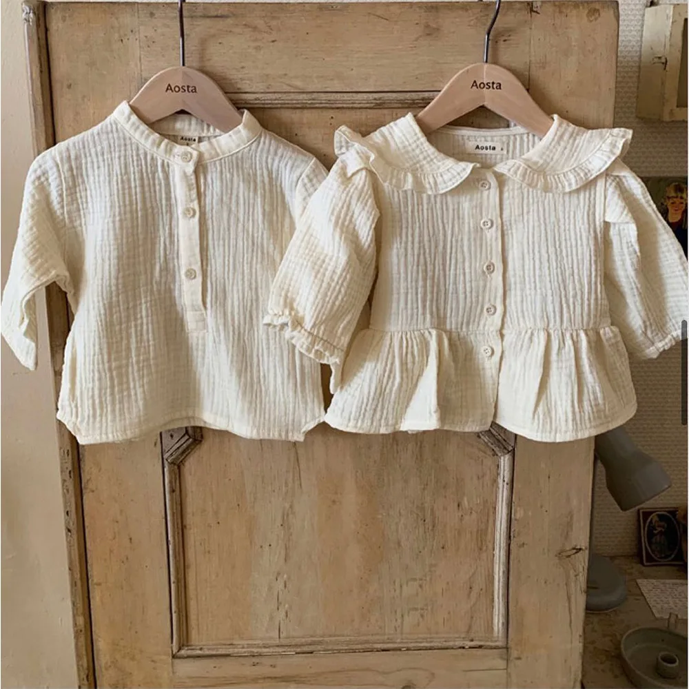 

Children Blouse For Girls Long Sleeve Beige Blouses 2021 Autumn Infant Baby Cotton Shirt Kids Clothing Toddler Girl Lolita Top