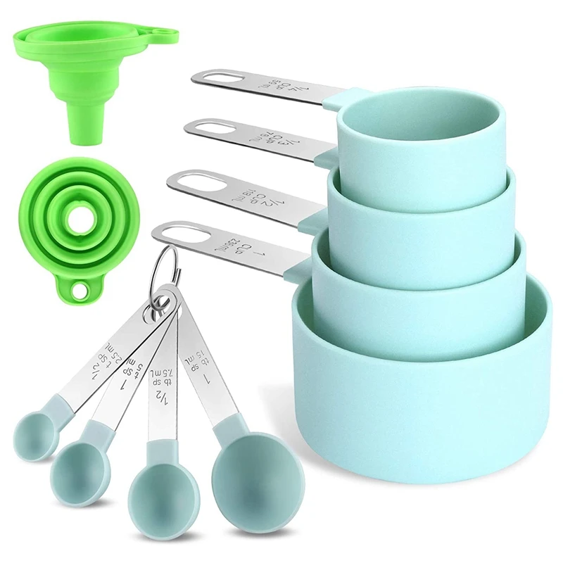 

10Pcs Measuring Cup and Spoon Set, Nesting Plastic Handle Small Measure Spoon, Widely Used in Dry and Liquid