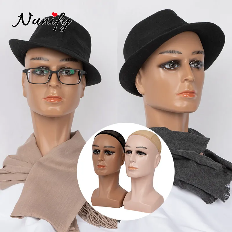 Nunify Professional Cosmetology Male Mannequin Head For Wigs Brown Beige Skin Color Wig Head Stand For Display Wigs Hats Mask