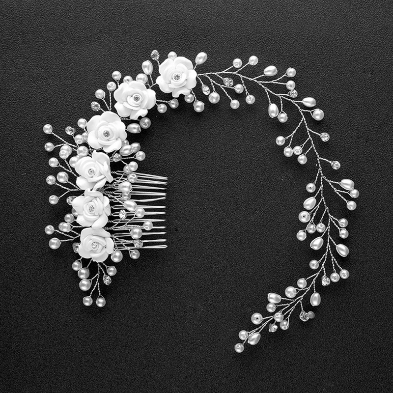 

Bridal Flowers Faux Pearl Wedding Girl Tiara Floral Headdress Headband Hair Comb
