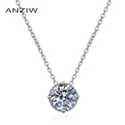 ANZIW 925 стерлингового серебра синтетический бриллиант Solitiare Neckalces серебро 1CT круглое ожерелье для женщин Свадебные обручальные кольца Jewery коробка для подарков