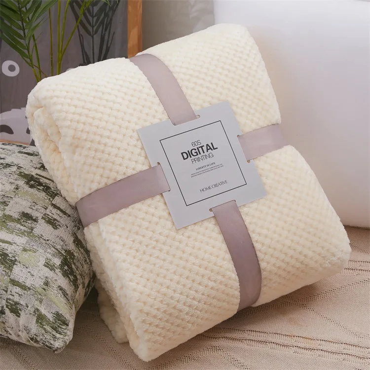 

Thickened solid color pineapple grid blanket coral fleece yoga blanket flannel blanket product blanket Bedding Blankets Nap