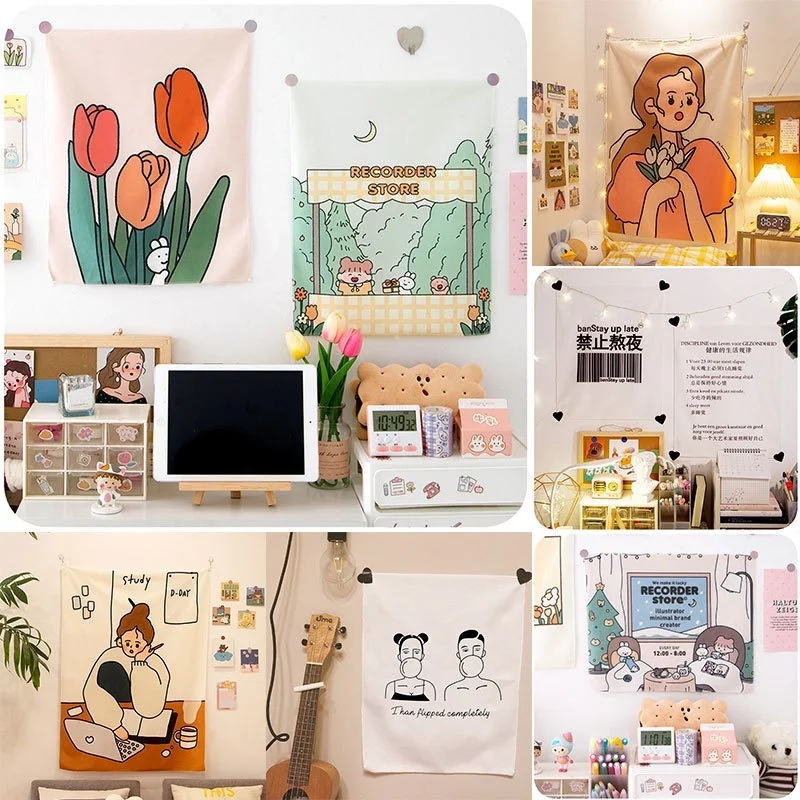 

Printed Small Tapestry Background Cloth Wind Wall Decoration Lovely Small Fresh Hanging Cloth Dormitory Room Layout Wall Cloth