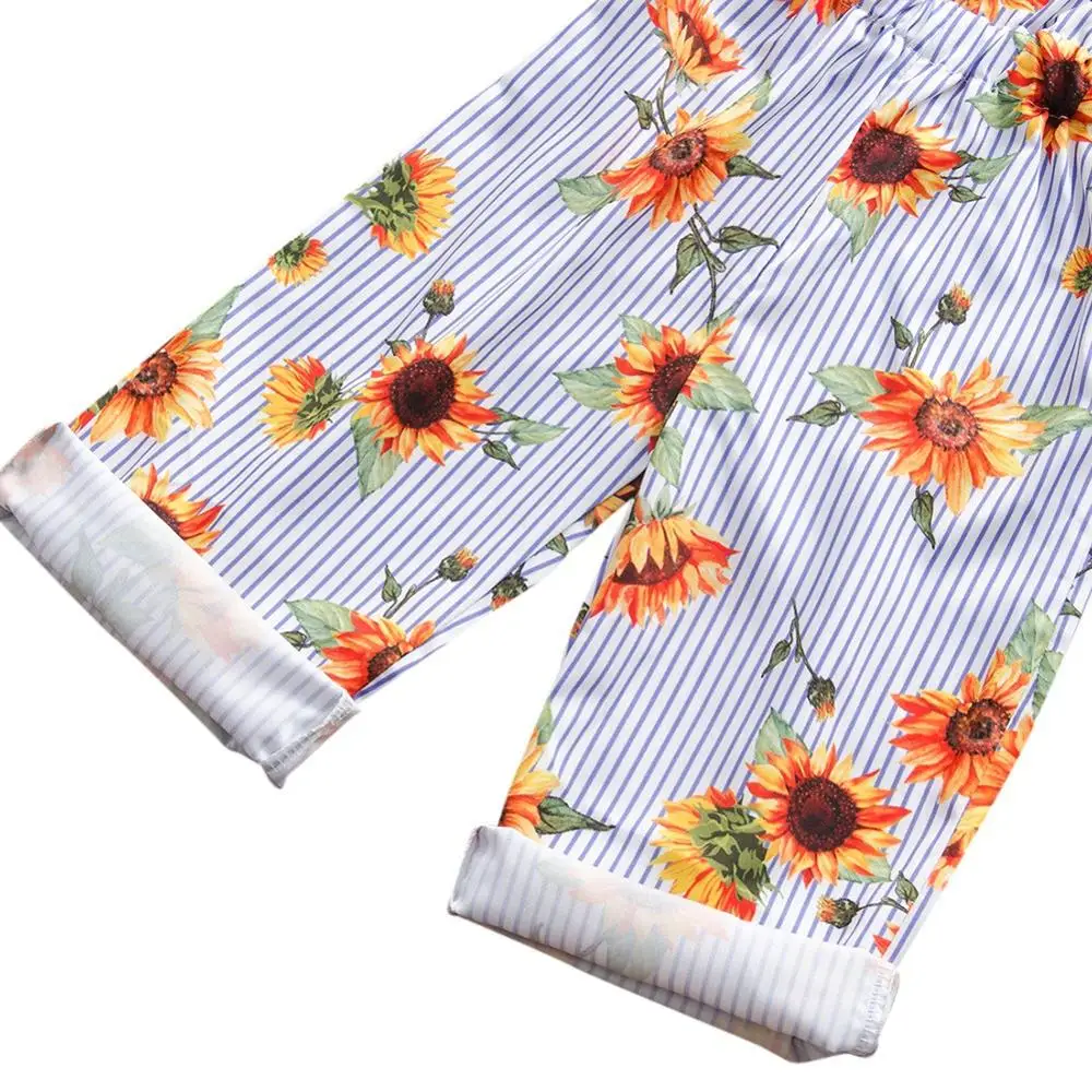 

Summer Cute Girls Sleeveless Sunflower Pattern Striped Print Bodysuit Jumpsuit Playsuits 2020 New Arrival