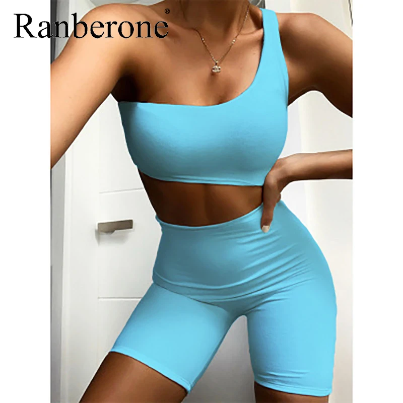 Ranberone спортивный костюм 2 шт бесшовный набор для занятий йогой на одно плечо