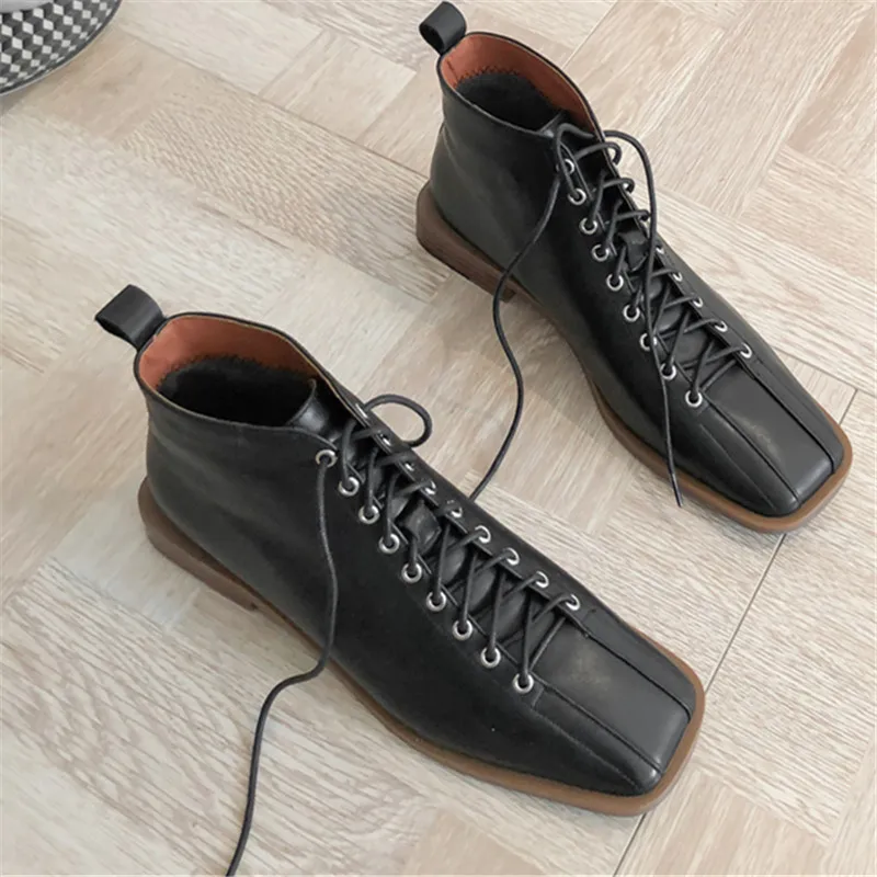 Beli Sepatu Bot Matin Sastra Retro Sepatu Bot Tumit Kulit Lembut Wanita Sepatu Bot Pendek Hak Rendah Baru Botines Mujer Botas Feminina