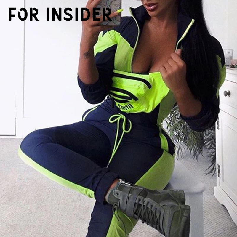 Для Insider неоновый зеленый лоскутный фитнес комбинезон Осенний полный рукав на