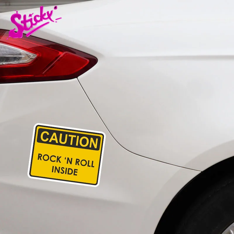 

Caution Rock N Roll Inside Warning Music Sound Heavy Funny Signs Car Sticker Decal Decor Cover Scratches Waterproof Sunscreen