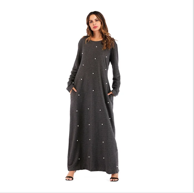 

Muslim Beading Abaya Thicken Cotton UAE Maxi Dress Cardigan Long Robe Gowns Jubah Kimono Ramadan Islamic Kaftan Worship Service