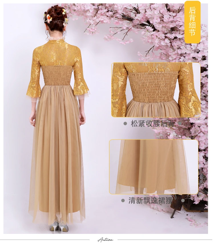 Размера плюс золото элегантное платье подружки невесты Vestido Azul Марино женские