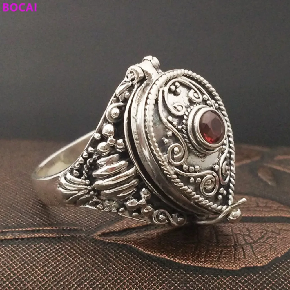 

BOCAI S925 Sterling Silver rings for men and women Handmade Vintage Thai Silver Ring fashion Lady's Style Ukrainian Box Ring