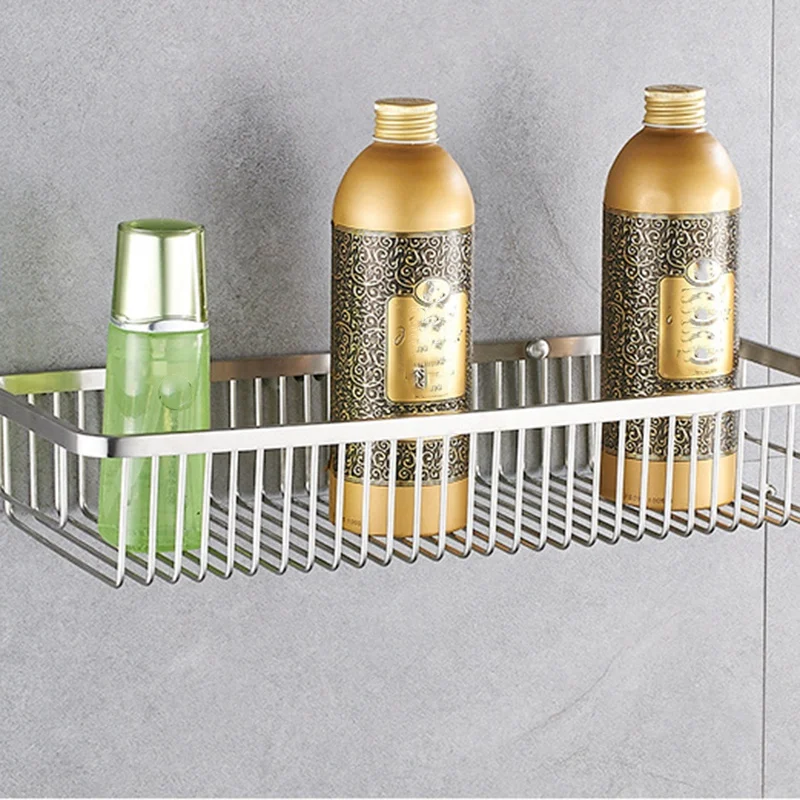 

30Cm Wall Mounted Single Tier Bathroom Shelf Shampoo Shelves Basket Storage Basket Rack Stainless Steel Storage Basket Rack