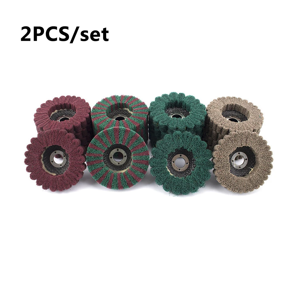 

2Pcs 4\" Nylon Fiber Flap Polishing Wheel Pad Abrasive Buffing For Angle Grinder Scouring Pad 2 * Polishing Wheel