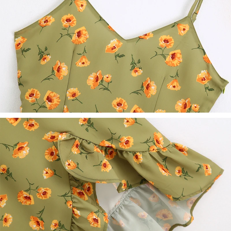 

Sexy Asymmetry spaghetti strap dress 2020 New Fashion V-neck Ruffles print Midi dress Sexy Sleeveless Club Vestidos INKEO 9D232