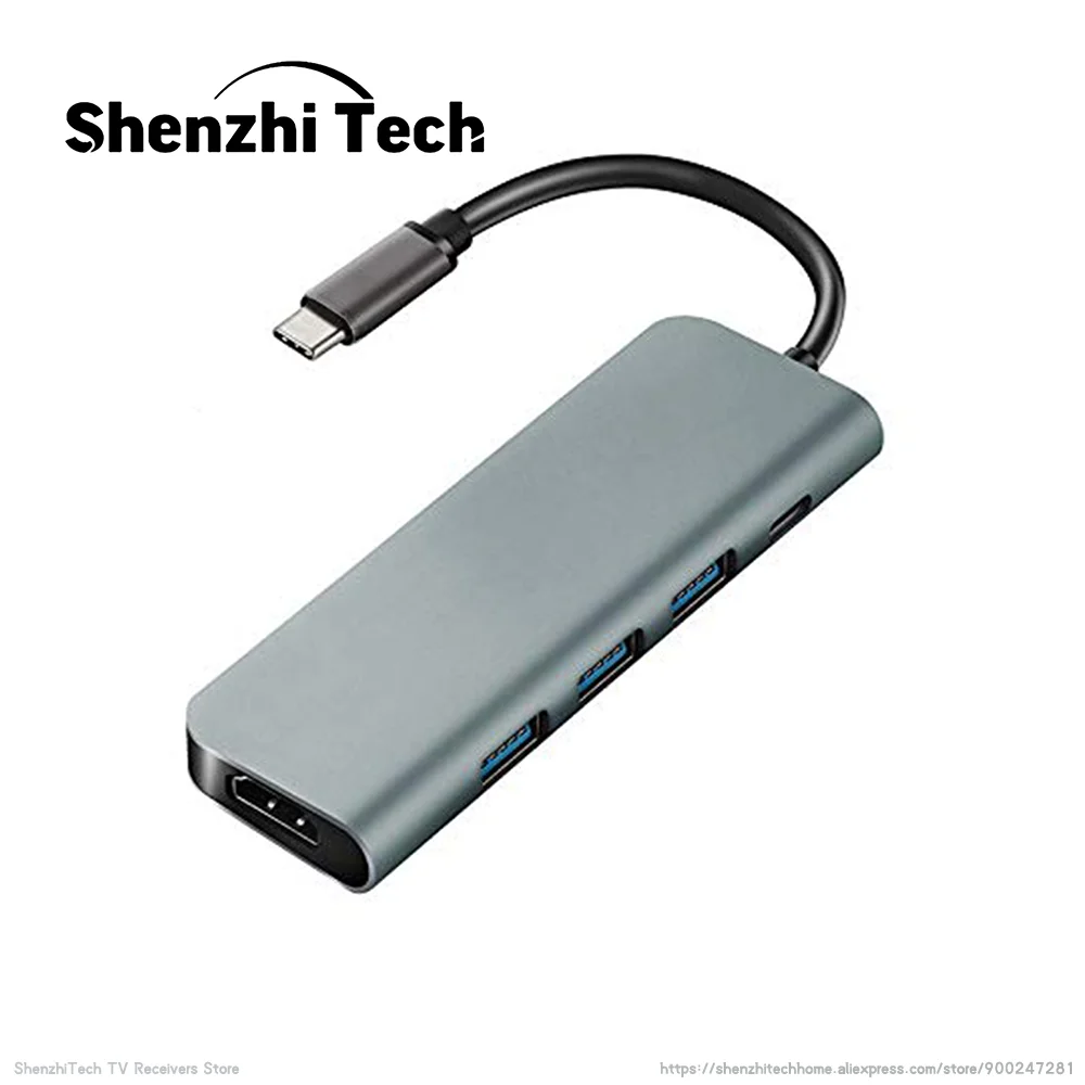 

7 in 1 Type-C 4K Docking Station Hub Power Delivery Adapter for Laptop Phone with 1xHDMI 3xUSB 3.0 SD & TF Card Reader PB-C5467