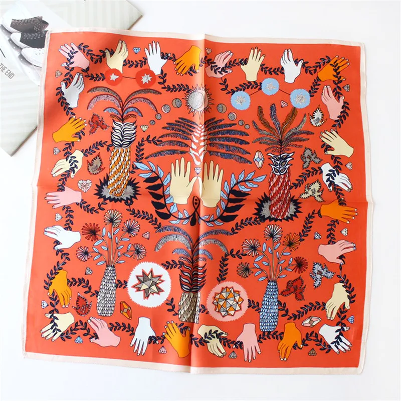 Платок POBING из 100% чистого шелка для женщин квадратный шарф с цветочным принтом