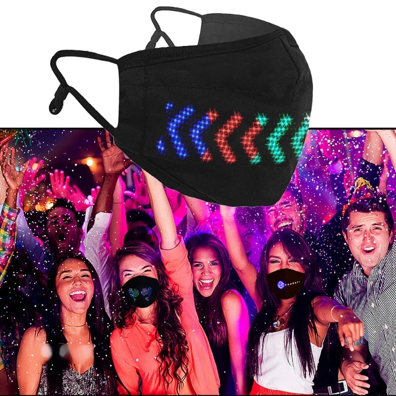 

LED Mask Programmable Message Display Face Mask Comfortable Mask App Controlled USB Rechargebale Cloth Black Facial Mask