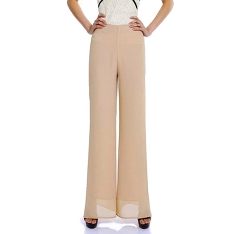 

Summer New Female Wide Leg Pants Womens High Waist Double Layers Split Chiffon Pants Loose Black Elegant Dance Trousers