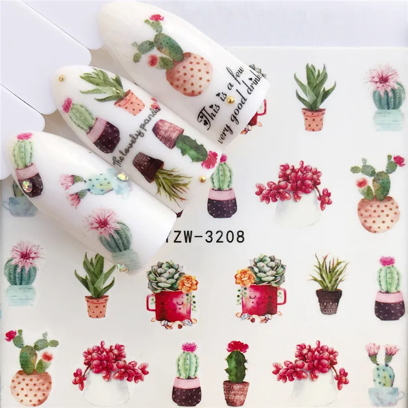 

1 PC Pineapple Cactus / Flower Water Transfer Nail Art Sticker Beauty Decal Nails Art Decorations