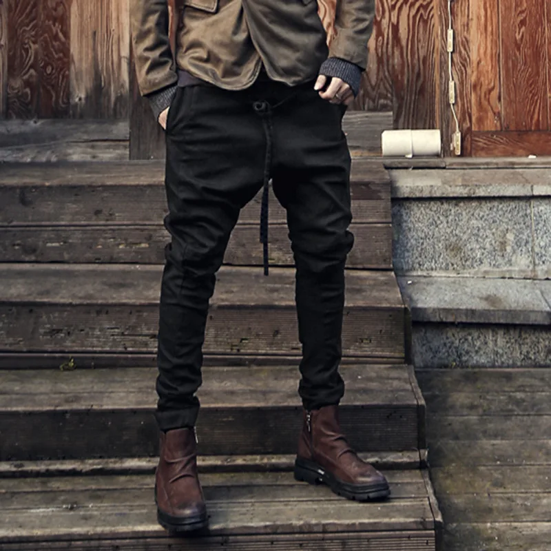 

Lugentolo Harem Pants Men Slim Feet Lace-up Solid Color Summer Casual Fashion Lightweight Linen Low Waist Loose Streetwear