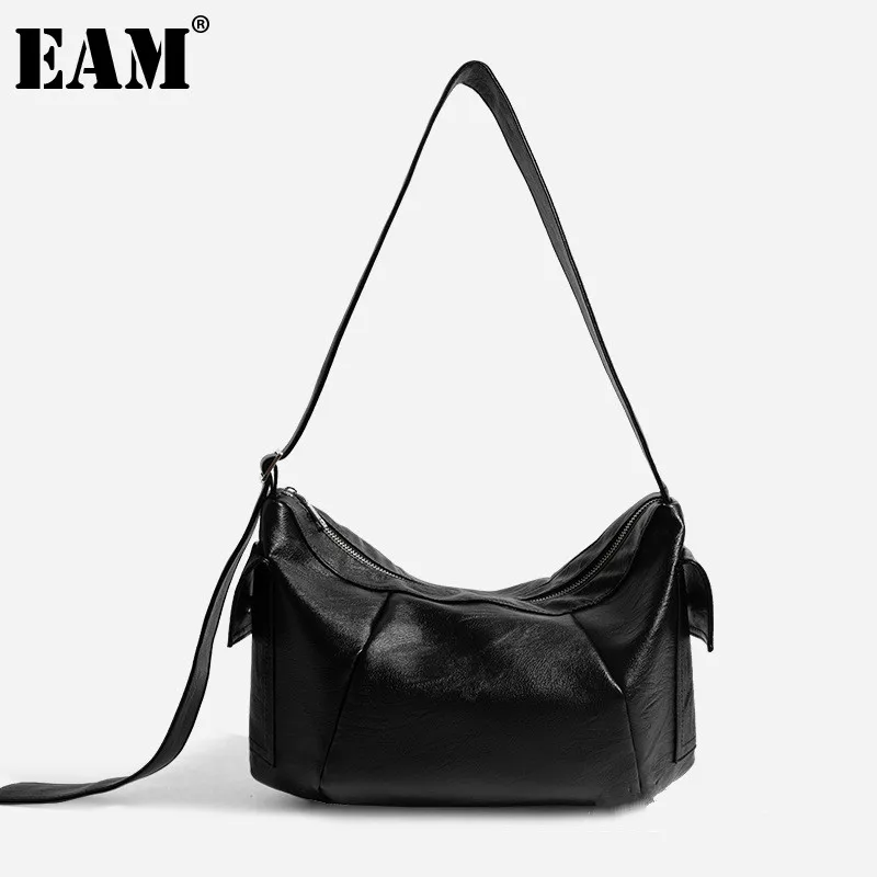 

Женская квадратная сумка-тоут [EAM], черная однотонная Сумка-тоут из искусственной кожи, большой вместимости, 18A5074, лето 2021