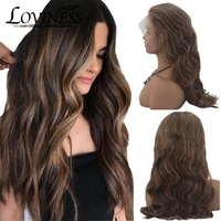 Brown Highlights 150% Density Body Wave 13x4 Lace Front Human Hair Wig Balayage Loose Wave Glueless Natural Hairline Frontal Wig