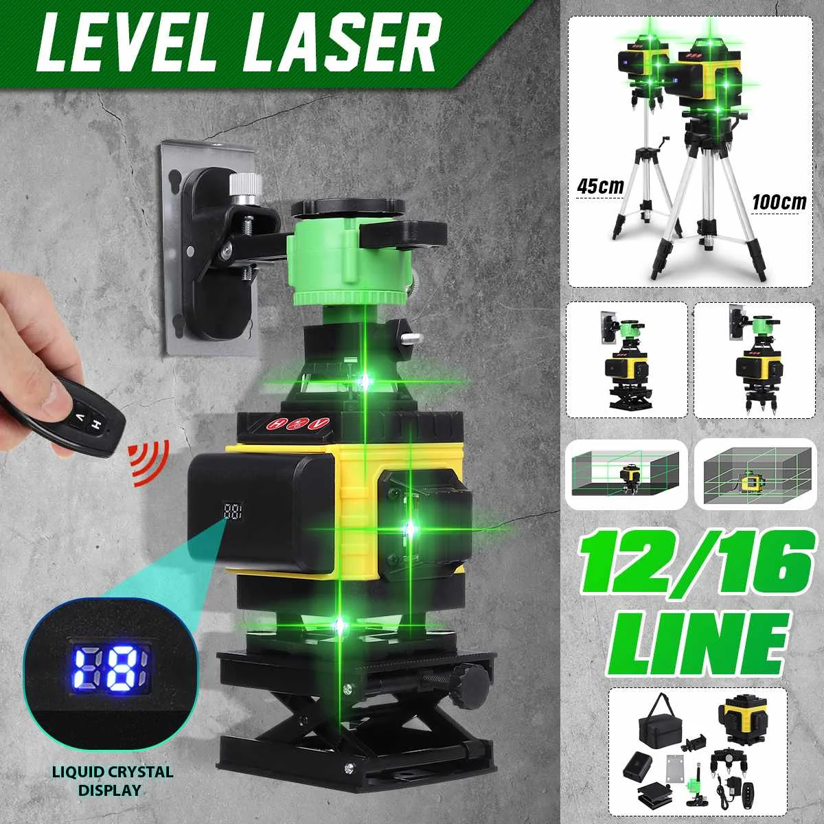 

12 16 Lines Laser levels Green Light Horizontal&Vertical Leveling Tool For Floor Wall 360 Self-Leveling Laser levels With Tripod