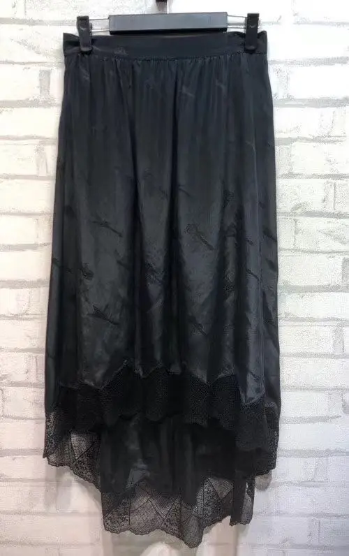

Женская Асимметричная шелковая юбка, миди-юбка из жаккарда с кружевным подолом и поясом на резинке, весна 2021