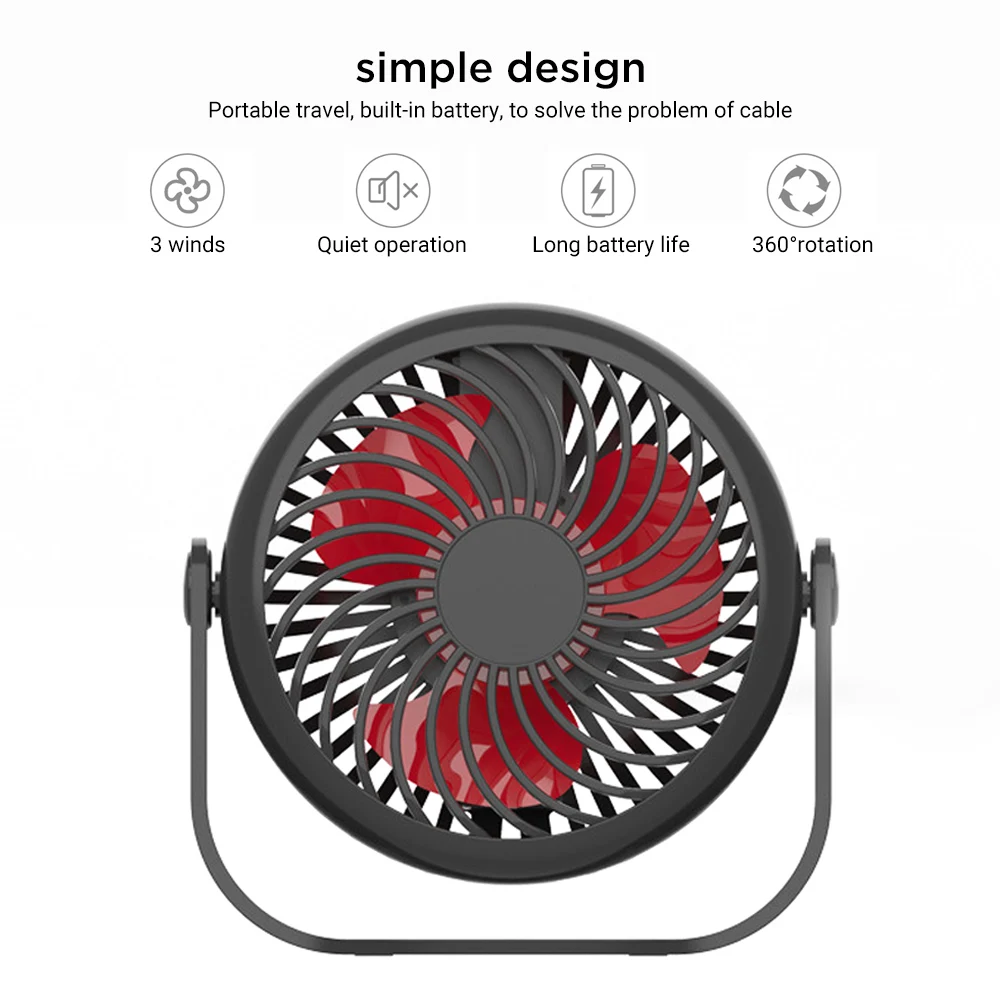 

USB Desktop Fan Portable Rechargeable Fan with 360° Rotation Quiet Operation 3 Speeds Personal Table Fan for Office Home Travel