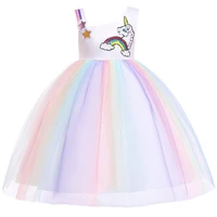2021 summer girls dress christmas princess dresses unicorn pattern stars embellishment net gauze tutu children clothing 3 10y
