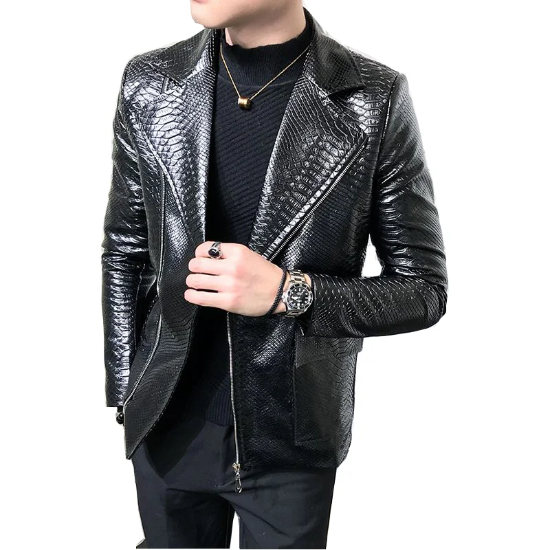 

2021 fashion Japan and South Korea handsome suit collar casual fashion leather jacket men