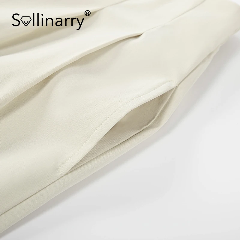

Sollinarry Autumn high waist pleated elastic pants woman Straight-leg solid office pants female Causal nine minutes of trousers