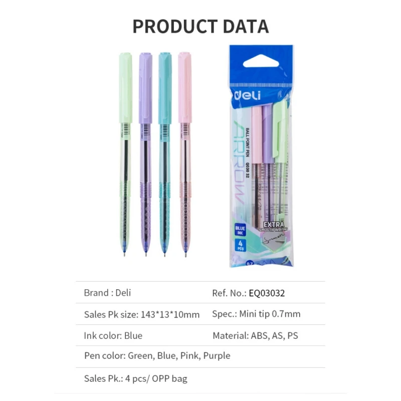 

Deli 4pcs/OPP Bag Oily Pen 0.7mm Push-type Refill EQ03032