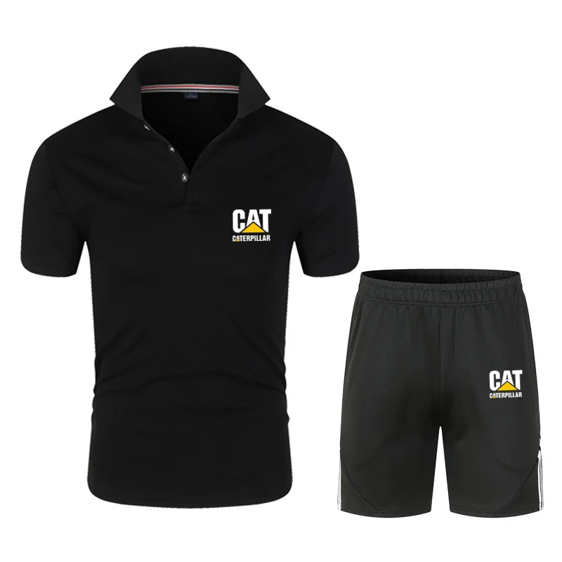 

2021New Summer Casual Beach Shorts+POLO Shirt Sets Brand CAT Men T shirt Funny Harajuku Tops Tshirt Streetwear Hip Hop T-sh